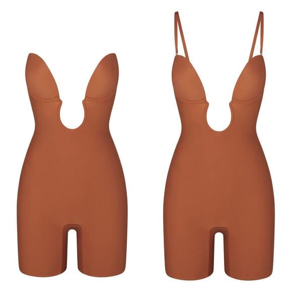 SKIMS Deep Plunge Shapewear Mid Thigh Bodysuit Bronze NWT Size 4X - Picture 2 of 11